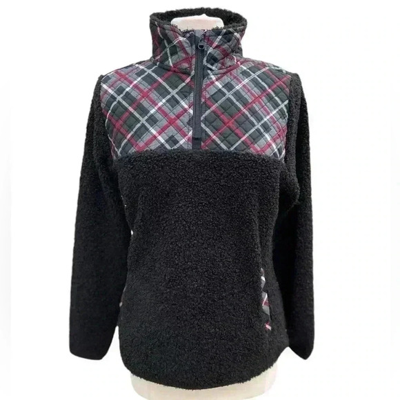 Vera Bradley Black Quarter Zip Quilted Teddy Fleece Jacket Size Small - Picture 1 of 10